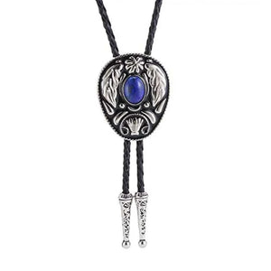 Bolo tie med dekorativ sten och lövmönstrad i vintage-stil Blå
