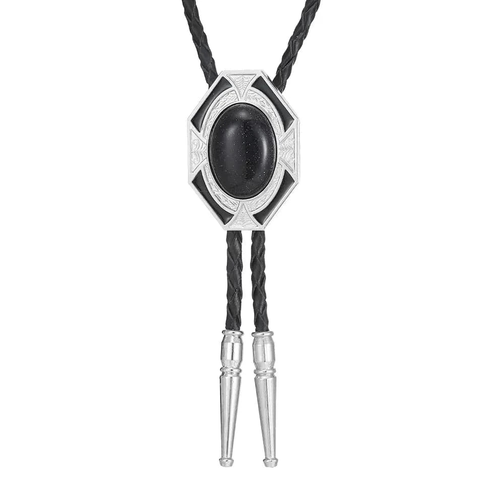 Bolo tie med geometrisk infattning och äkta sten Svart