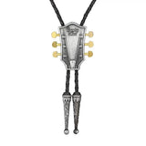 Bolo tie med gitarrhuvud i läder Silver