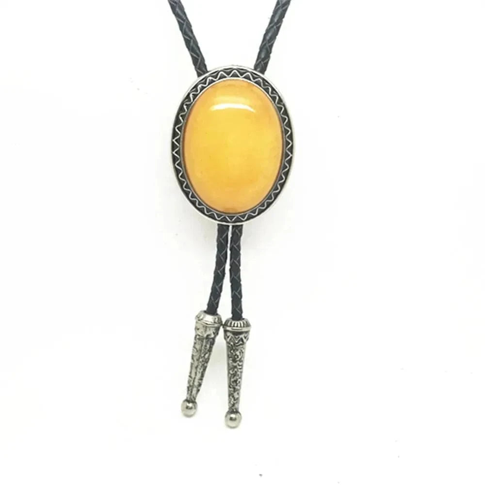 Bolo tie med glasdetalj och ovalt vintagehänge Gul