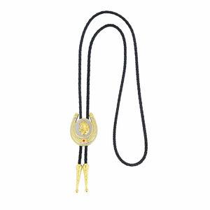 Bolo tie med hästhuvud och hästsko i guld Guld