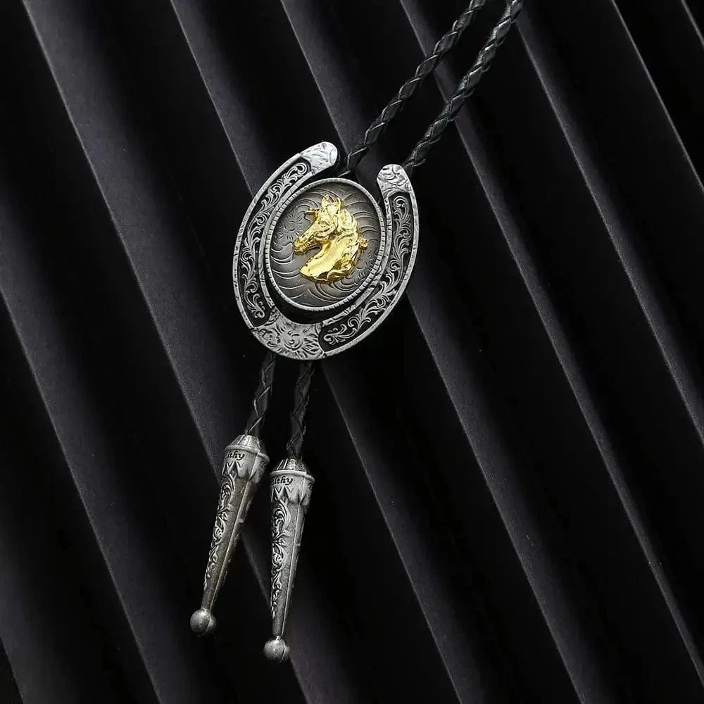 Bolo tie med hästmotiv i 3D Silver och guld