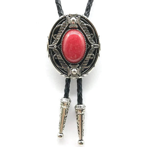 Bolo tie med oval agatsten och vintageinfattning Röd