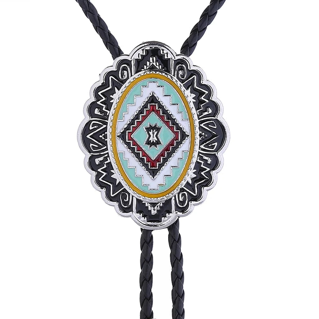 Bolo tie med ovalt hänge i färgglad tribaldesign