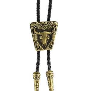 Bolo tie med oxskalle i metall och läderband