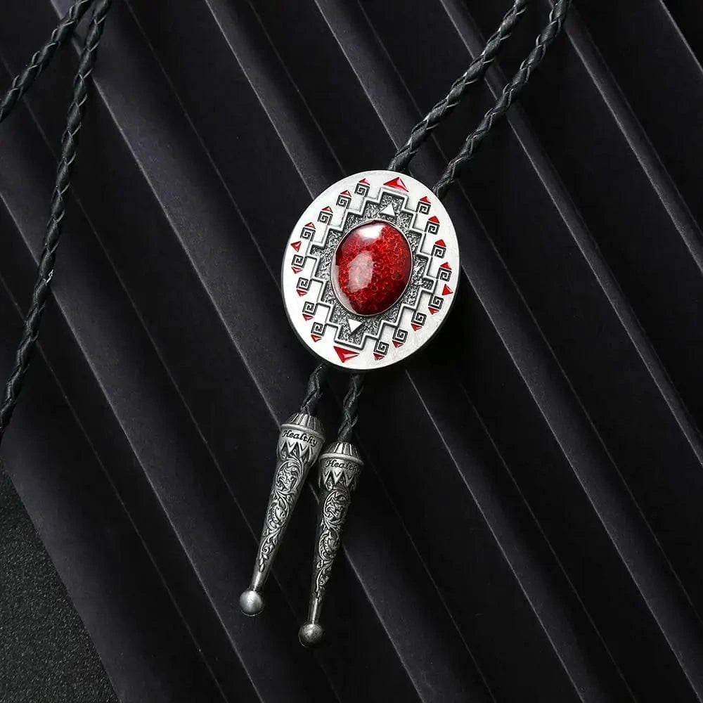 Bolo tie med röd sten och geometrisk design Röd