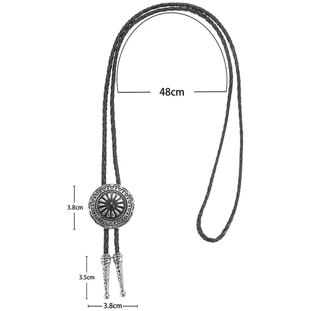 Bolo tie med runt metallhänge och lädersnöre
