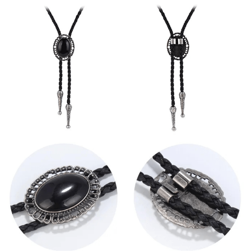 Bolo tie med svart oval sten och silverdetaljer Silver