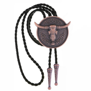 Bolo tie med tjurhuvud med långt horn Koppar