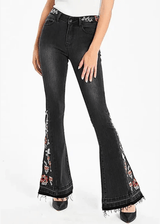 Broderade svarta flare jeans med blommönster Svart / EU 38 ( L )