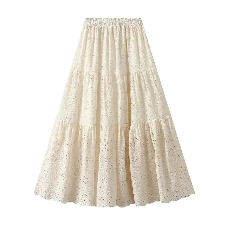Broderie anglaise kjol Beige / One Size