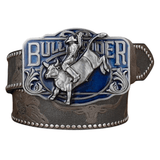 Bull Rider cowboybälte med blå emaljspänne Grå / 120cm