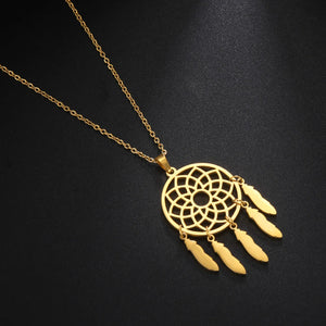 Cazador Hollow Dreamcatcher Feather Pendant Necklaces for Women Stainless Steel Jewelry Choker Necklaces 2025 Birthday Gift