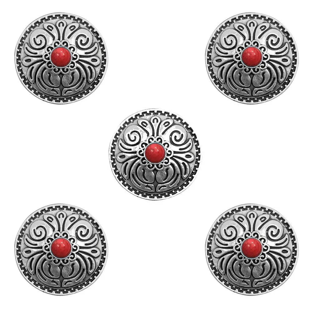 Concho Antiksilver med Blommönster Röd / 25mm