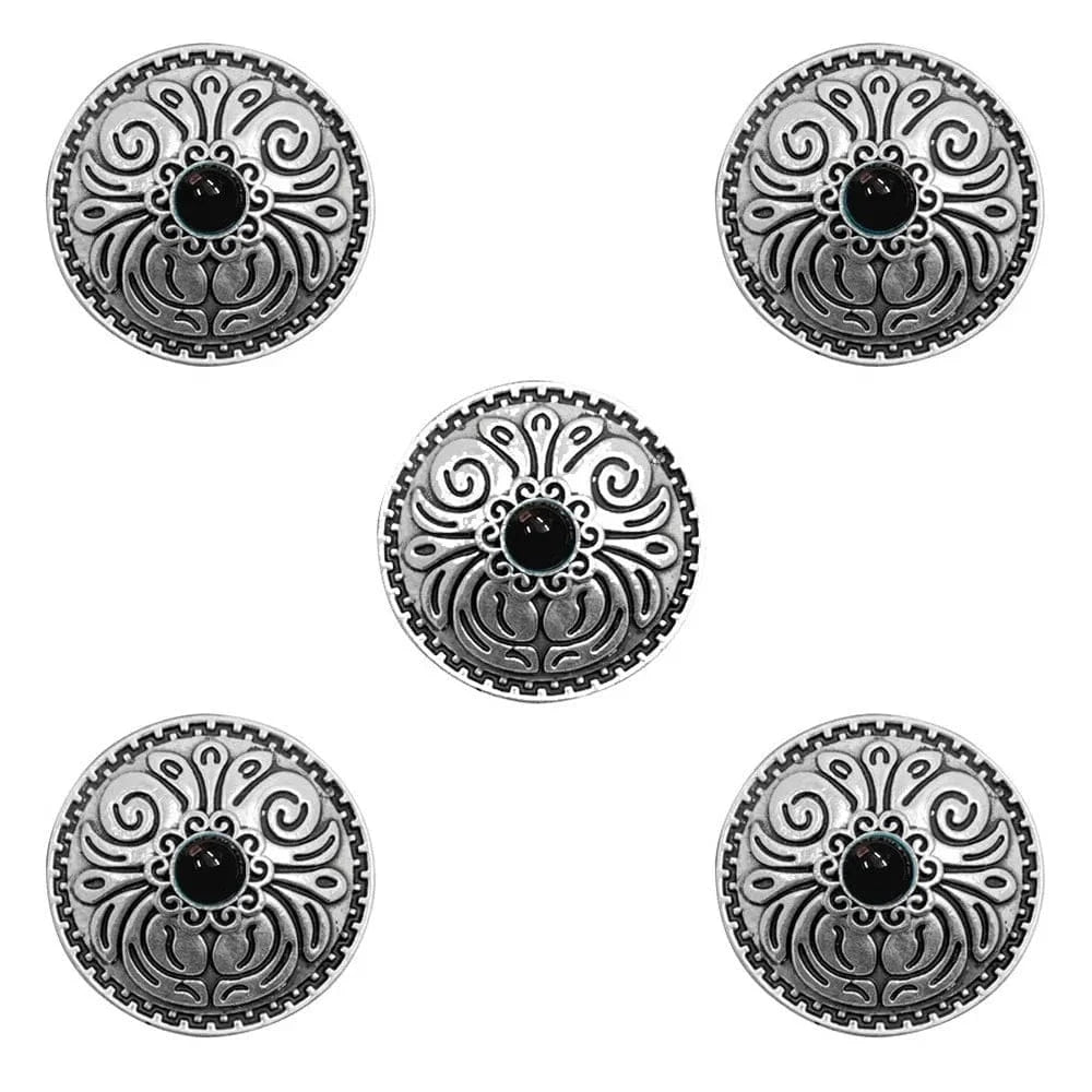 Concho Antiksilver med Blommönster Svart / 25mm