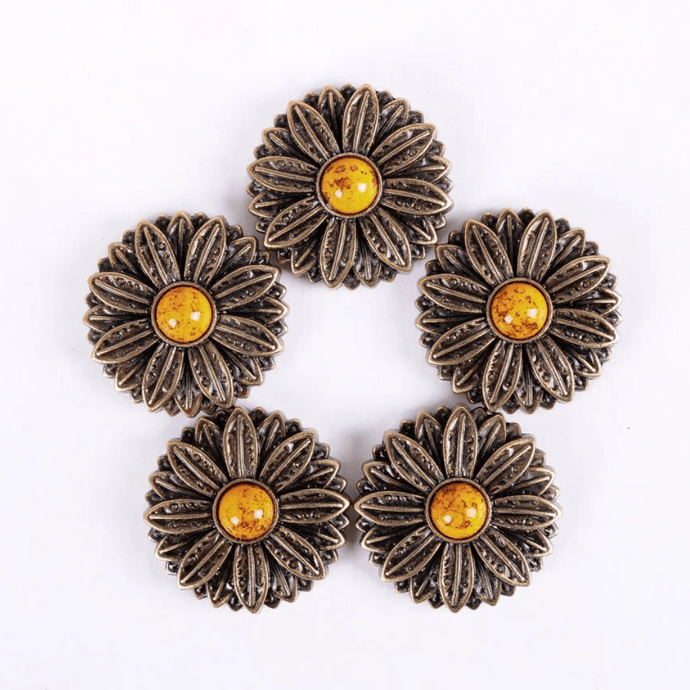 Concho i Antikkoppar med Blomdekor och Gul Turkossten 30mm