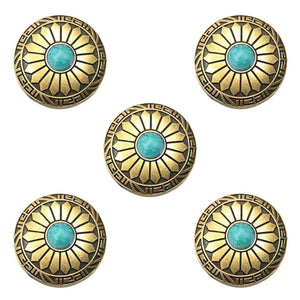 Concho i Mässing med Solblomdesign och Färgad Sten Grön