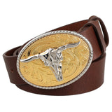 Cowboybälte äkta läder med guld silverspänne Brun / 95cm