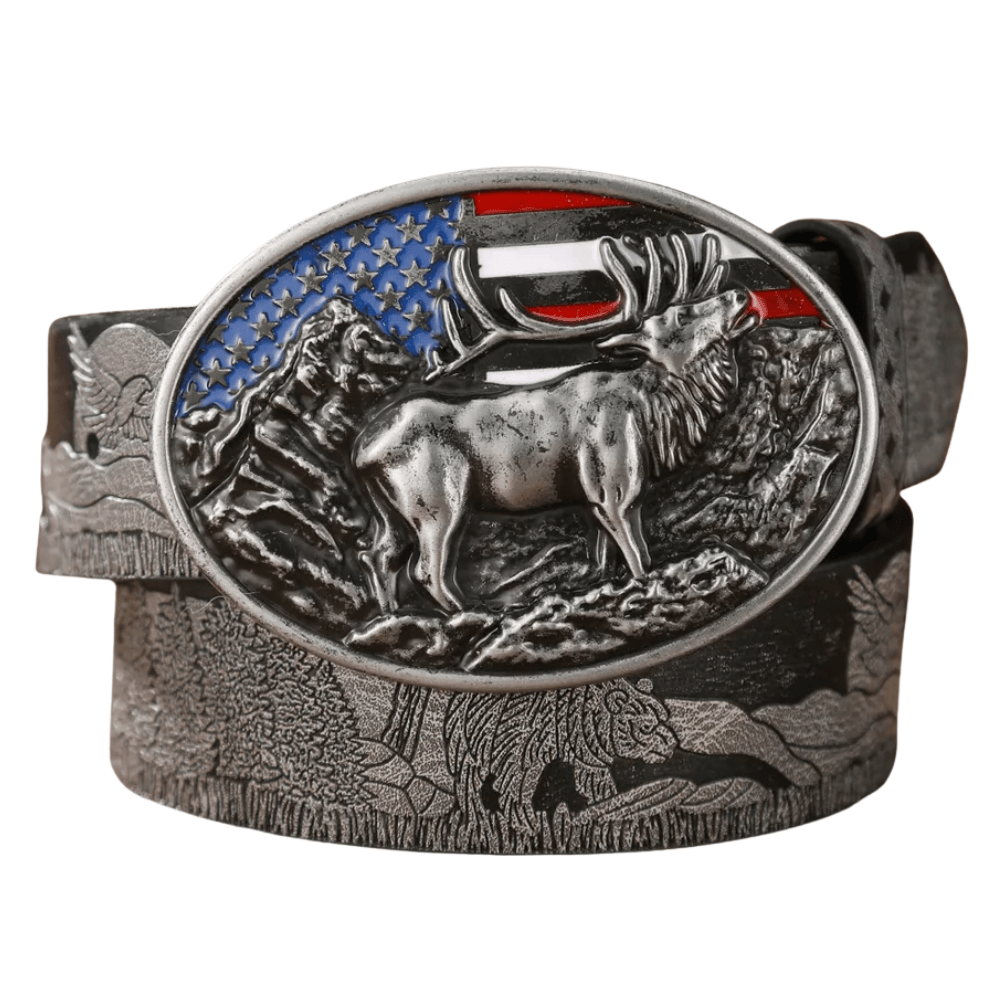 Cowboybälte amerikanskt älgspänne Svart  silver / 120cm