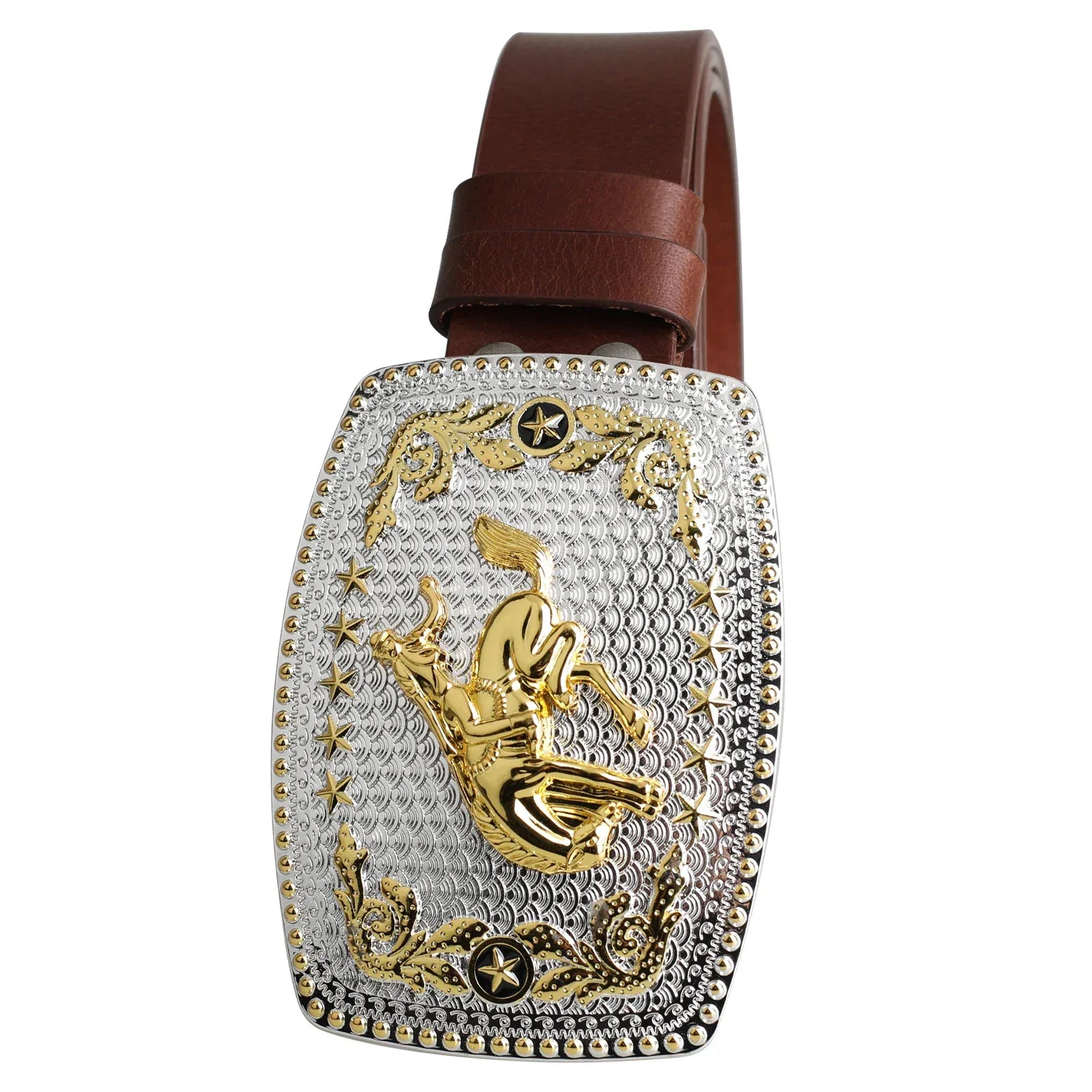 Cowboybälte i äkta läder Rödbrun rodeoryttare / 95cm