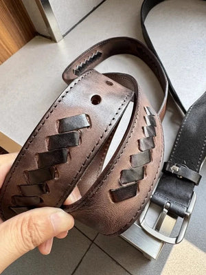 Cowboybälte i Handgjort Flätat Läder med Klassisk Spänne
