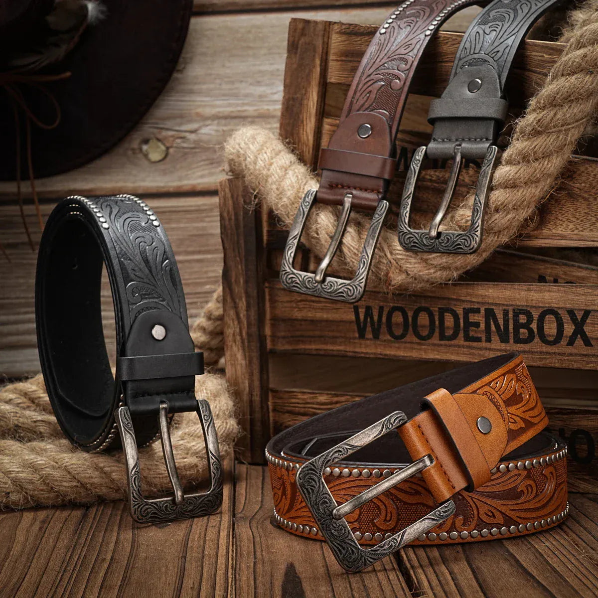 Cowboybälte med antiksilverspänne