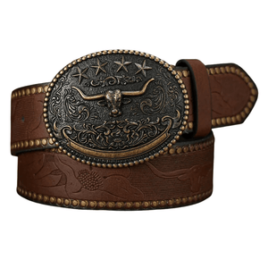 Cowboybälte med antikt longhornspänne Mörkbrun / 120cm