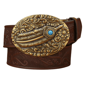 Cowboybälte med fjädermotiv Mörkbrun / 120cm