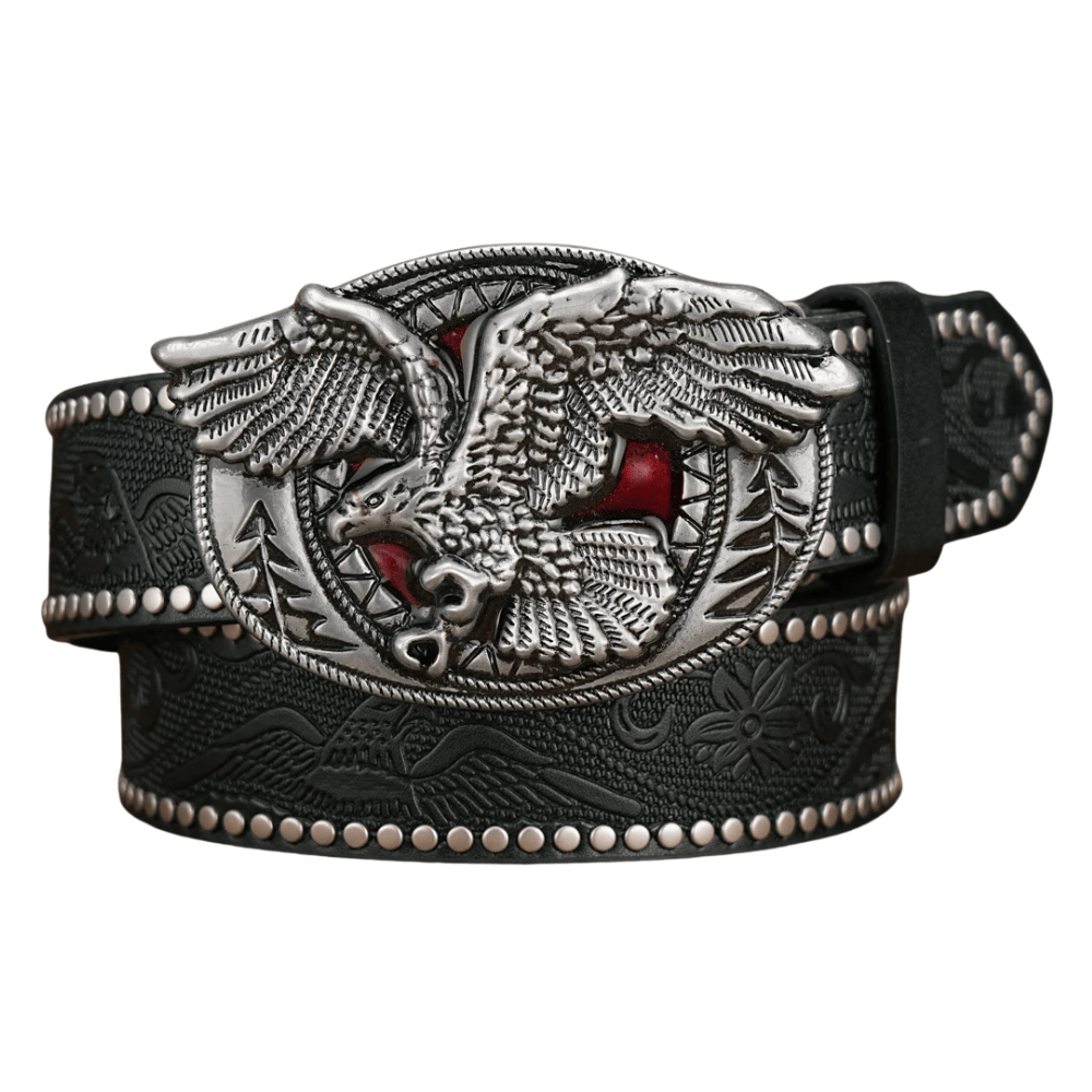 Cowboybälte med örnspänne Silversvart / 120cm