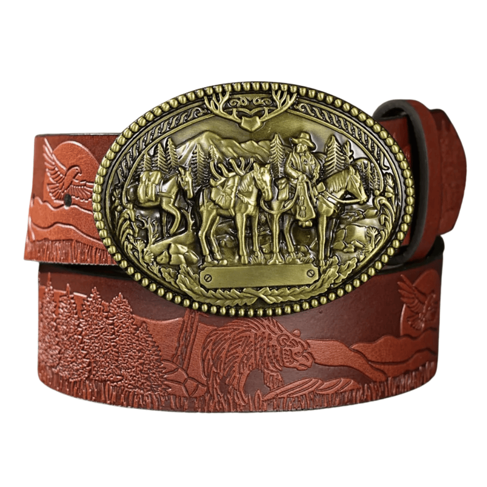Cowboybälte med präglat westernspänne Guld brun / 120cm