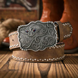 Cowboybälte med vintage spänne Ljusbrun Silver / 120cm