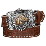 Cowboybälte präglat hästhuvud Mörkbrun / 120cm