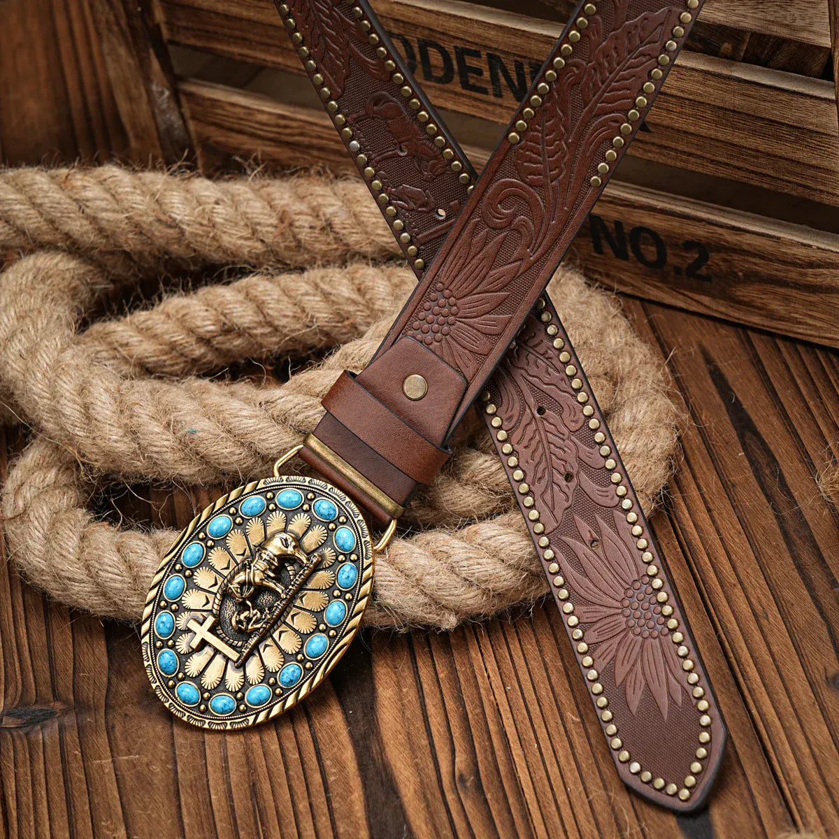 Cowboybälte turkosprytt westernspänne