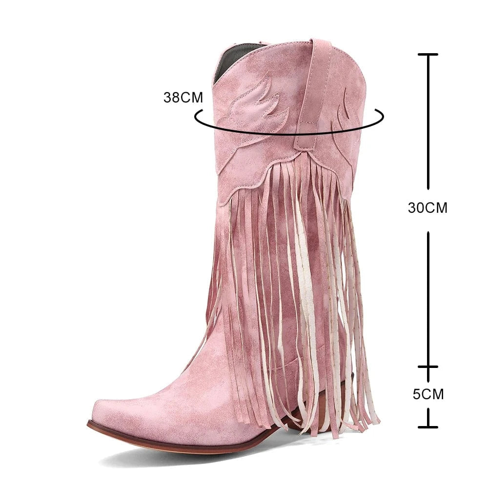 Cowboyboots dam med fransar i retrostil av mjukt läder