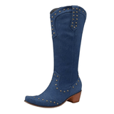 Cowboyboots Denim med Nitar och Blockklack Blå / 35