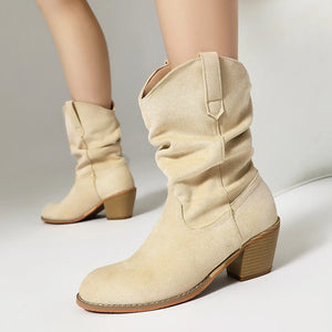 Cowboyboots i mjuk mocka med rynkad skaftdesign