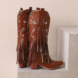 Cowboyboots med broderad design och eleganta fransar