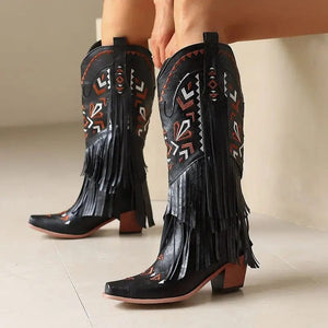 Cowboyboots med broderad design och eleganta fransar