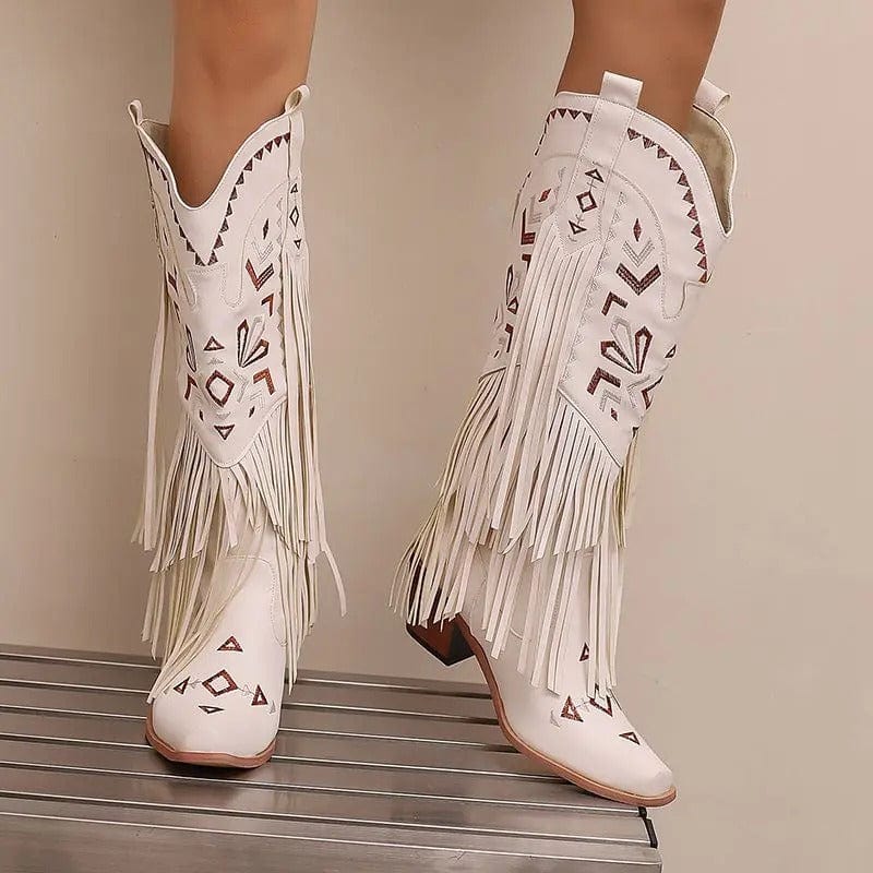 Cowboyboots med broderad design och eleganta fransar