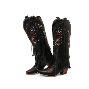 Cowboyboots med broderad design och eleganta fransar Svart / 35