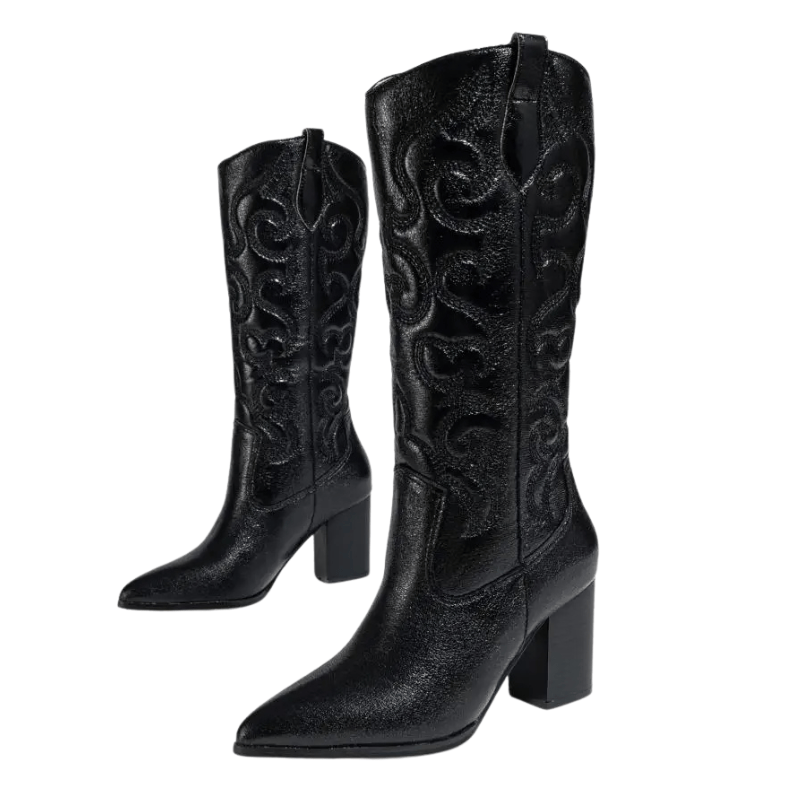 Cowboyboots med broderad metallisk yta och spetsig tå
