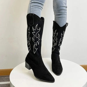 Cowboyboots med broderad sammet
