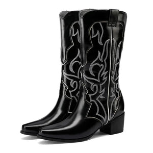 Cowboyboots med broderad westernstil i lyxigt läderlook