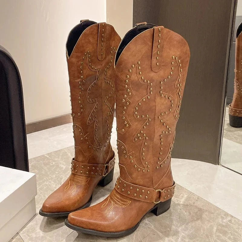 Cowboyboots med Broderade Nitar