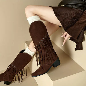 Cowboyboots med fransar i mjuk mockalook