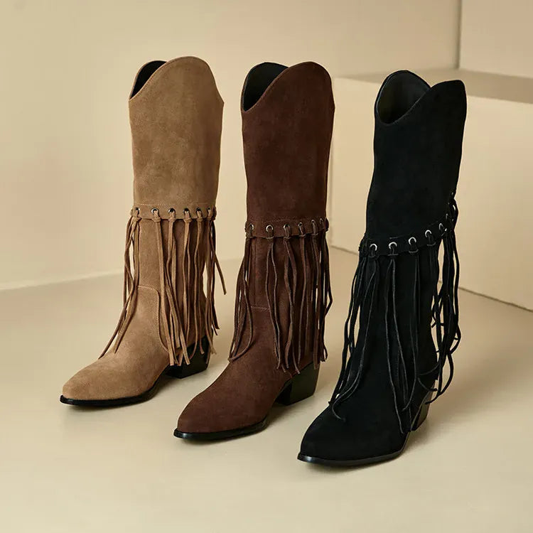 Cowboyboots med fransar i mjuk mockalook