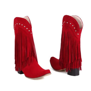 Cowboyboots med fransar i mockalook