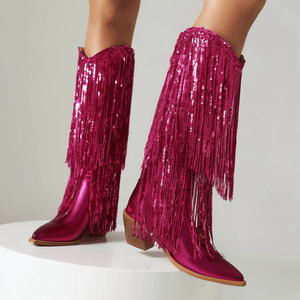 Cowboyboots med glänsande fransar