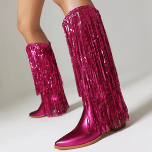 Cowboyboots med glänsande fransar
