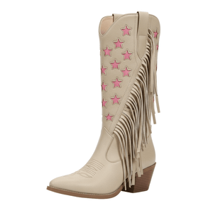 Cowboyboots med stjärnbroderi och långa fransar Beige / 35